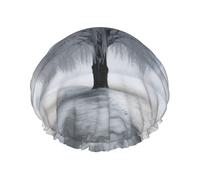 Gorro de ducha reutilizable con estampado de árbol de nieve blanco para mujer, gorro de ducha grande para trenzas de pelo largo