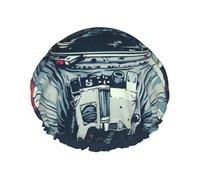 Gorro de ducha reutilizable con estampado de astronauta lunar para mujer, gorro de ducha con elástico de doble capa para baño de cabello largo