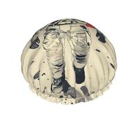 Gorro de ducha reutilizable con estampado de astronauta lunar para mujer, gorro de ducha con elástico de doble capa para baño de cabello largo