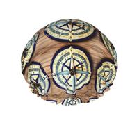 Gorro de ducha reutilizable con estampado de brújula de velero marítimo para mujer, gorro de pelo doble, gorro de pelo para adultos para todo tipo de cabello