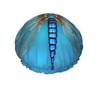 Gorro de ducha reutilizable con estampado de Odonata azul para mujer, gorro de ducha con elástico de doble capa para baño de cabello largo