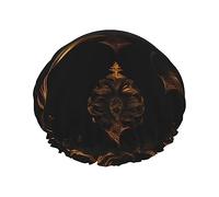 Gorro de ducha reutilizable con estampado de papel tapiz dorado y negro, gorro de baño de doble capa, mantiene el cabello seco, se adapta a todas las cabezas