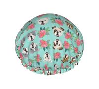 Gorro de ducha reutilizable con estampado de perro inglés, gorro de baño de doble capa, mantiene el cabello seco, se adapta a todas las cabezas