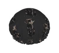 Gorro de ducha reutilizable con estampado de perro pug negro bonito, escala estándar 2_00x, para mujer, gorro de pelo doble, gorro de pelo para adultos para todo tipo de cabello