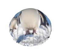 Gorro de ducha reutilizable con estampado de pingüino de montaña de nieve, para mujer, gorro de ducha grande para trenzas de pelo largo