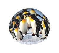 Gorro de ducha reutilizable con estampado de pingüino Happy Penguin, gorro de baño de doble capa, mantiene el cabello seco, se adapta a todas las cabezas