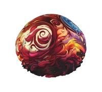 Gorro de ducha reutilizable con llama misteriosa colorida: gorro de ducha de uso diario de doble capa, impermeable, elástico y ecológico