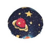 Gorro de ducha reutilizable de doble capa con estampado de cielo estrellado universo gorro de ducha ligero y suave para mujer