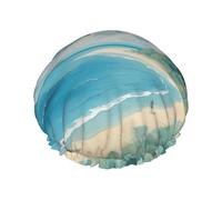 Gorro de ducha reutilizable de doble capa con estampado de conchas marinas en la playa, gorros de ducha grandes para mujer