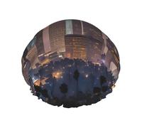 Gorro de ducha reutilizable de doble capa con estampado de horizonte de Los Ángeles, gorros de ducha grandes para mujer