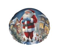 Gorro de ducha reutilizable de Santa Claus Snow Secenry para mujer, doble capa impermeable, esencial para el tratamiento del cabello