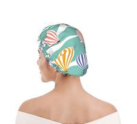 Gorro de ducha reutilizable Gorros de ducha coloridos con globo de aire caliente para mujeres Gorro de baño impermeable Gorros de baño elásticos para el cabello Gorro de ducha de baño impermeable do