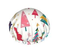 Gorro de ducha reutilizable impermeable con diseño de árbol de Navidad colorido para mujer, cubierta elástica para el cabello, para baño, spa, viajes y uso diario