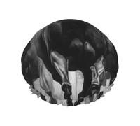 Gorro de ducha reutilizable impermeable con diseño de caballos blancos y negros para mujer, cubierta elástica para el pelo, para baño, spa, viajes y uso diario