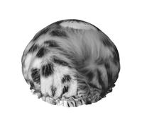 Gorro de ducha reutilizable impermeable con estampado de leopardo de nieve blanco y negro para mujer, cubierta elástica para el cabello, para baño, spa, viajes y uso diario