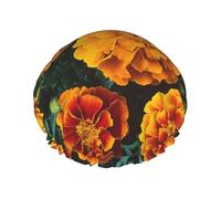 Gorro de ducha reutilizable impermeable con flores de caléndula para mujer, cubierta elástica para el cabello, para baño, spa, viajes y uso diario