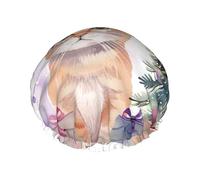 Gorro de ducha reutilizable impermeable para mujer, diseño de gatito de Navidad, color morado, para baño, spa, viajes y uso diario