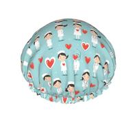 Gorro de ducha reutilizable Kind Nurses And Hearts, impermeable, de doble capa, elástico, para todo tipo de cabello.