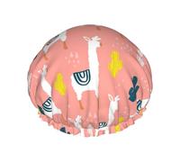 Gorro de ducha reutilizable para mujer Animal Lama Cactus Gorro de baño Doble capa Impermeable Protector para el cabello Banda elástica ajustable Gorro de ducha para el hogar Spa Salón Gorros de baño