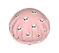 Gorro de ducha reutilizable para mujer Cabeza de panda Fondo rosa Gorro de baño Doble capa Protector de cabello de ducha impermeable Banda elástica ajustable Gorro de ducha para el hogar Spa Gorros de