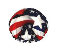 Gorro de ducha reutilizable para mujer, diseño de bandera americana, con diseño de estrellas y rayas, gorro de baño impermeable para mujer, pelo largo