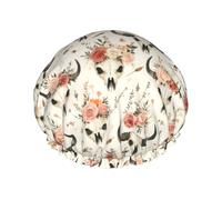 Gorro de ducha reutilizable para mujer, diseño de doble flor rosa, oveja, calaveras, estampado, capa para el pelo, con cuerda elástica y forro de PEVA