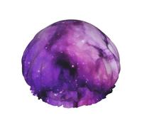 Gorro de ducha reutilizable para mujer, gorro de baño con diseño de galaxias y estrellas, doble capa, impermeable, protector para el cabello, banda elástica ajustable, gorro de ducha para el hogar, Sp