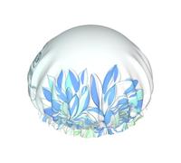 Gorro de ducha reutilizable para mujer, gorro de baño con diseño de libélula y flor de loto, doble capa, impermeable, protector para el cabello, banda elástica ajustable, gorro de ducha para el hogar,