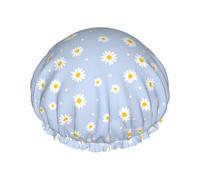 Gorro de ducha reutilizable para mujer, gorro de baño con diseño de pétalos de margarita, doble capa, impermeable, protector para el cabello, banda elástica ajustable, gorro de ducha para el hogar, sp
