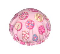 Gorro de ducha reutilizable para mujer Gorro de baño con estampado de donuts Gorro de ducha impermeable de doble capa Protector para el cabello Banda elástica ajustable Gorro de ducha para el hogar Sp