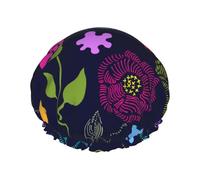 Gorro de ducha reutilizable para mujer, gorro de baño con estampado de flores abstractas, doble capa, impermeable, protector para el cabello, banda elástica ajustable, gorro de ducha para el hogar, sp