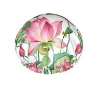 Gorro de ducha reutilizable para mujer, gorro de baño con estampado de loto, doble capa, impermeable, protector para el cabello, banda elástica ajustable, gorro de ducha para el hogar, spa, salón, gor