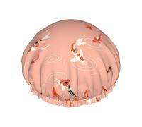 Gorro de ducha reutilizable para mujer, gorro de baño con estampado de peces de carpa, protector de pelo de ducha impermeable de doble capa, gorro de ducha con banda elástica ajustable para el hogar,