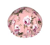 Gorro de ducha reutilizable para mujer, gorro de baño con estampado de pintura rosa, protector de pelo de ducha impermeable de doble capa, gorro de ducha con banda elástica ajustable para el hogar, Sp