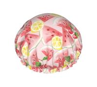 Gorro de ducha reutilizable para mujer, gorro de baño con patrón de cereza y sandía, protector de pelo de ducha impermeable de doble capa, gorro de ducha con banda elástica ajustable para el hogar, Sp