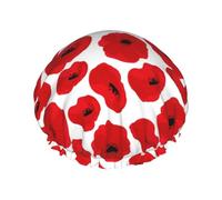 Gorro de ducha reutilizable para mujer, gorro de baño con patrón de pétalos de amapola, protector de pelo de ducha impermeable de doble capa, banda elástica ajustable, gorro de ducha para el hogar, Sp