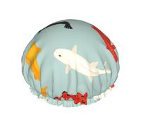 Gorro de ducha reutilizable para mujer, gorro de baño con patrón de pez carpa, doble capa, impermeable, protector para el cabello, banda elástica ajustable, gorro de ducha para el hogar, spa, salón, g