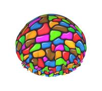 Gorro de ducha reutilizable para mujer, gorro de baño con patrón de piedra colorida, protector de pelo de ducha impermeable de doble capa, gorro de ducha con banda elástica ajustable para el hogar, Sp