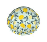 Gorro de ducha reutilizable para mujer, gorro de baño con pintura de hojas de limón, protector de pelo de ducha impermeable de doble capa, gorro de ducha con banda elástica ajustable para el hogar, Sp
