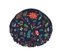Gorro de ducha reutilizable para mujer, gorro de baño con pintura de hojas florales, protector de pelo de ducha impermeable de doble capa, gorro de ducha con banda elástica ajustable para el hogar, Sp