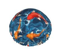 Gorro de ducha reutilizable para mujer, gorro de baño con pintura de patrón de carpa, protector de pelo de ducha impermeable de doble capa, gorro de ducha con banda elástica ajustable para el hogar, S