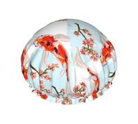 Gorro de ducha reutilizable para mujer, gorro de baño con pintura de pez carpa, protector de pelo de ducha impermeable de doble capa, gorro de ducha con banda elástica ajustable para el hogar, Spa, sa