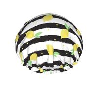 Gorro de ducha reutilizable para mujer, gorro de baño con rayas de lunares de limón, protector de pelo de ducha impermeable de doble capa, gorro de ducha con banda elástica ajustable para el hogar, Sp