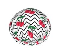 Gorro de ducha reutilizable para mujer, gorro de baño con rayas onduladas de cereza, protector de pelo de ducha impermeable de doble capa, gorro de ducha con banda elástica ajustable para el hogar, Sp