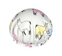 Gorro de ducha reutilizable para mujer, gorro de baño de animales Lama, doble capa, impermeable, protector para el cabello, banda elástica ajustable, gorro de ducha para el hogar, Spa, salón, gorros d