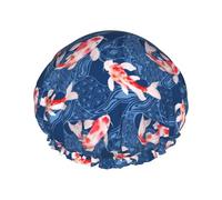 Gorro de ducha reutilizable para mujer, gorro de baño de carpa de acuarela, doble capa, impermeable, protector de pelo, banda elástica ajustable, gorro de ducha para el hogar, spa, salón, gorros de ba