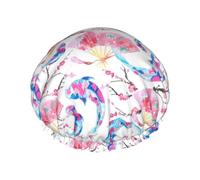 Gorro de ducha reutilizable para mujer, gorro de baño de cereza de carpa, protector de pelo de ducha impermeable de doble capa, gorro de ducha con banda elástica ajustable para el hogar, Spa, salón, g