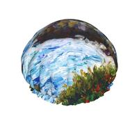 Gorro de ducha reutilizable para mujer Gorro de baño de flores de faro de costa Protector de cabello de ducha impermeable de doble capa Gorro de ducha con banda elástica ajustable para el hogar Gorros