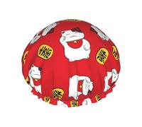 Gorro de ducha reutilizable para mujer, gorro de baño de gato de la fortuna, doble capa, impermeable, protector de pelo, banda elástica ajustable, gorro de ducha para el hogar, spa, salón, gorros de b