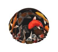 Gorro de ducha reutilizable para mujer, gorro de baño de pez carpa, doble capa, impermeable, protector de pelo, banda elástica ajustable, gorro de ducha para el hogar, spa, salón, gorros de baño